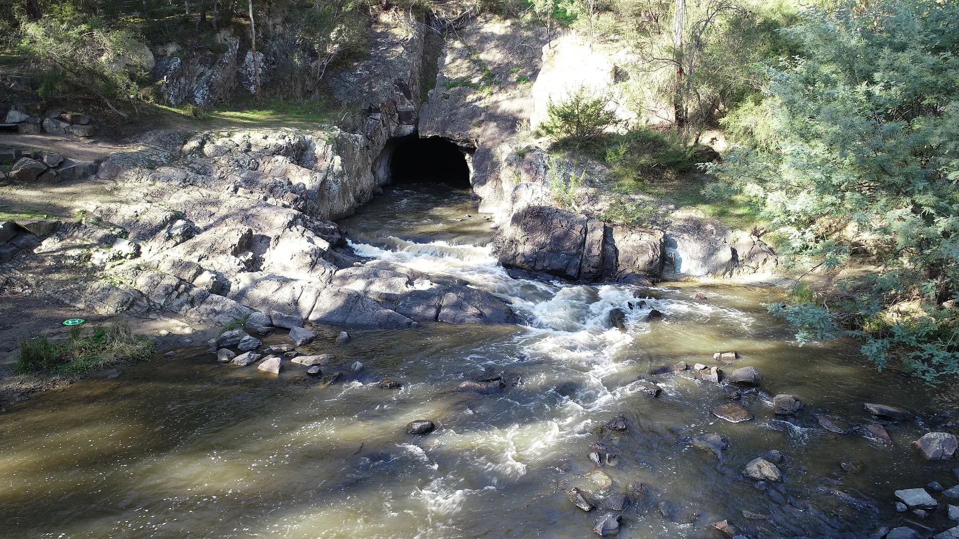 Pound Bend Tunnel exit on the Yarra River, a gold-era diversion at Warrandyte